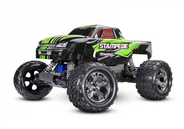 SLVR TRAXXAS Stampede grün 1/10 2WD Monster-Truck RTR Brushed, mit Akku und 4 Ampere USB-C-Lader