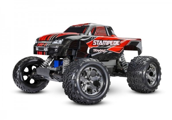 SLVR TRAXXAS Stampede rot 1/10 2WD Monster-Truck RTR Brushed, mit Akku und 4 Ampere USB-C-Lader